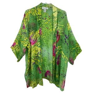 Dina Porter kimono 3X hand painted silk blend watercolor floral burnout topper